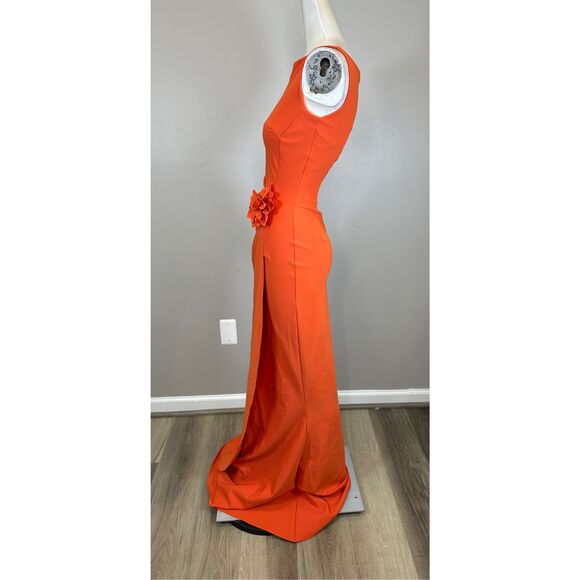 Chiara Boni La Petite Robe Glenaly Floral-Appliquéd Jersey Gown In Tangerine Siz - Picture 7 of 10